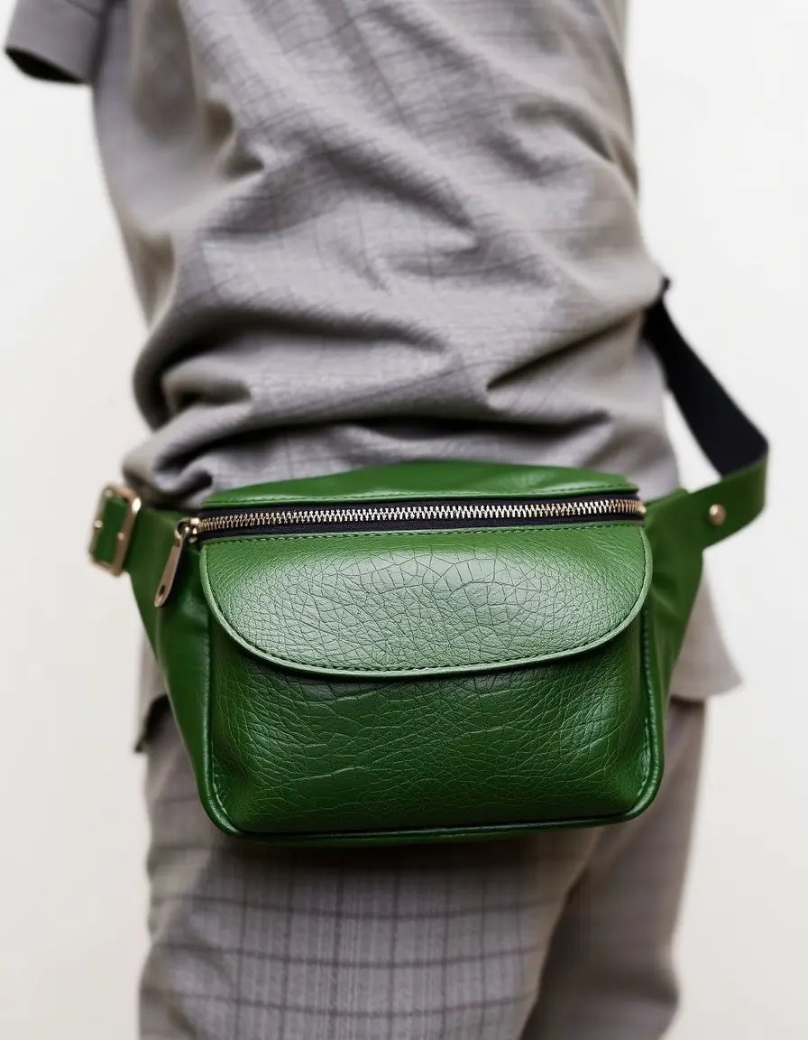 Sac banane cuir femme vert décontracté