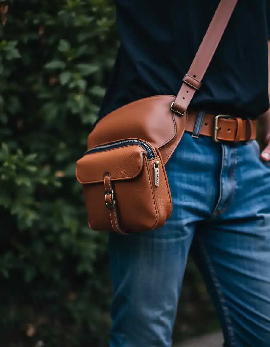 Sac banane en cuir marron vintage avec sangle ajustable