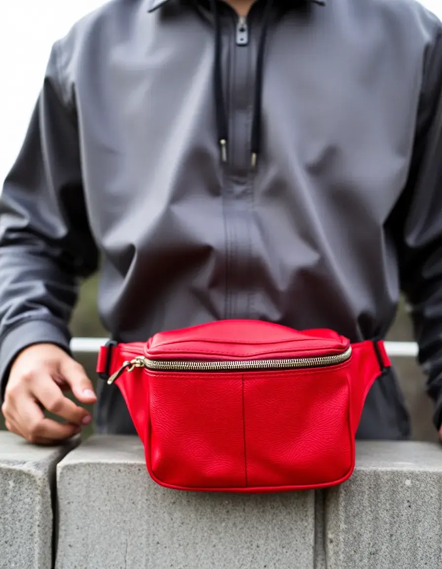 Sac banane sport en cuir rouge vif