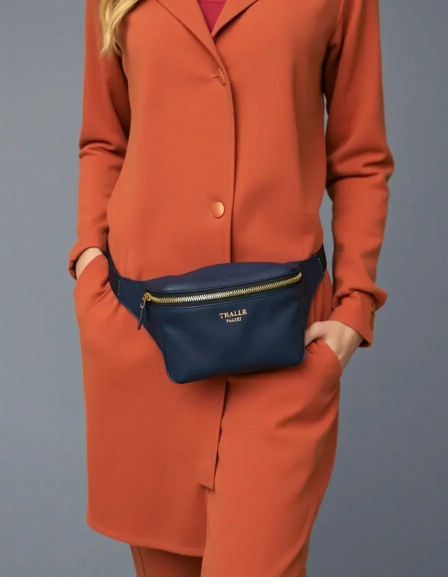 Sac banane cuir bleu marine pour voyage