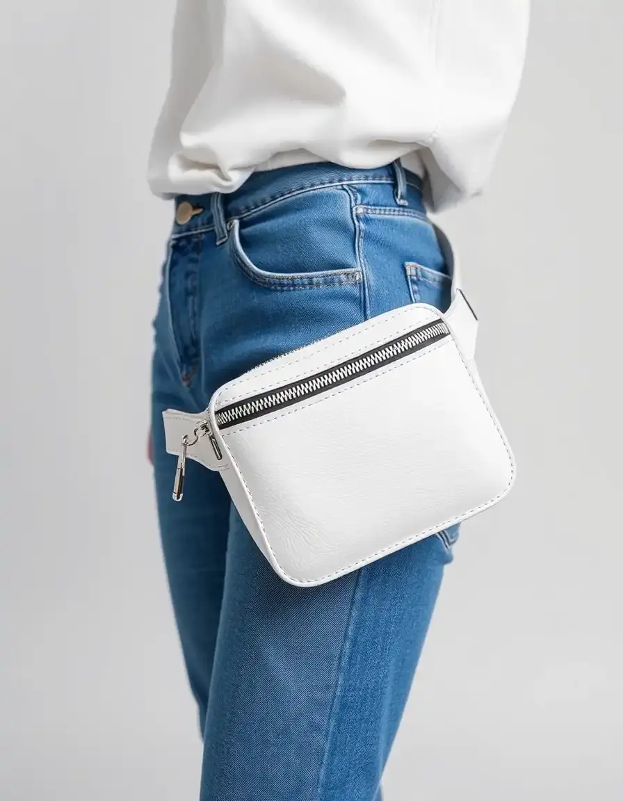 Sac banane minimaliste en cuir blanc