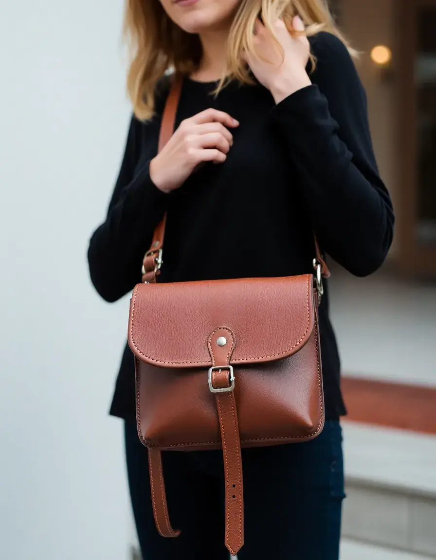 Sac bandoulière cuir femme marron foncé
