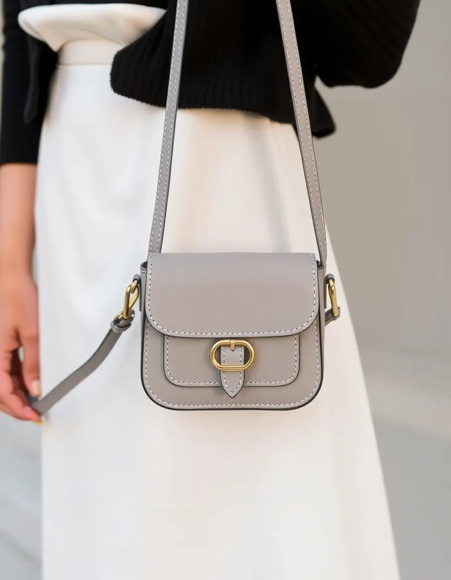 Mini sac bandoulière en cuir gris