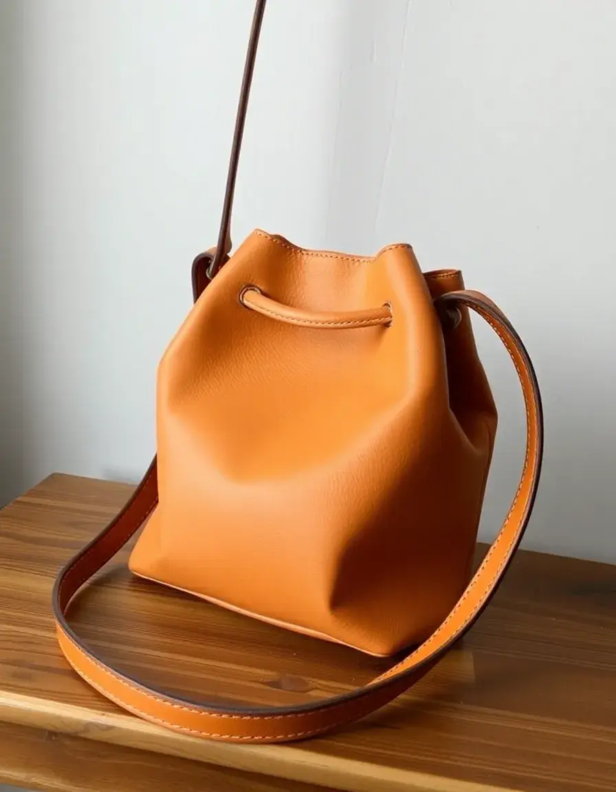 Sac seau bandoulière cuir bleu marine