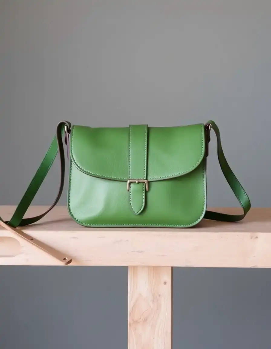 Sac besace cuir vert forêt