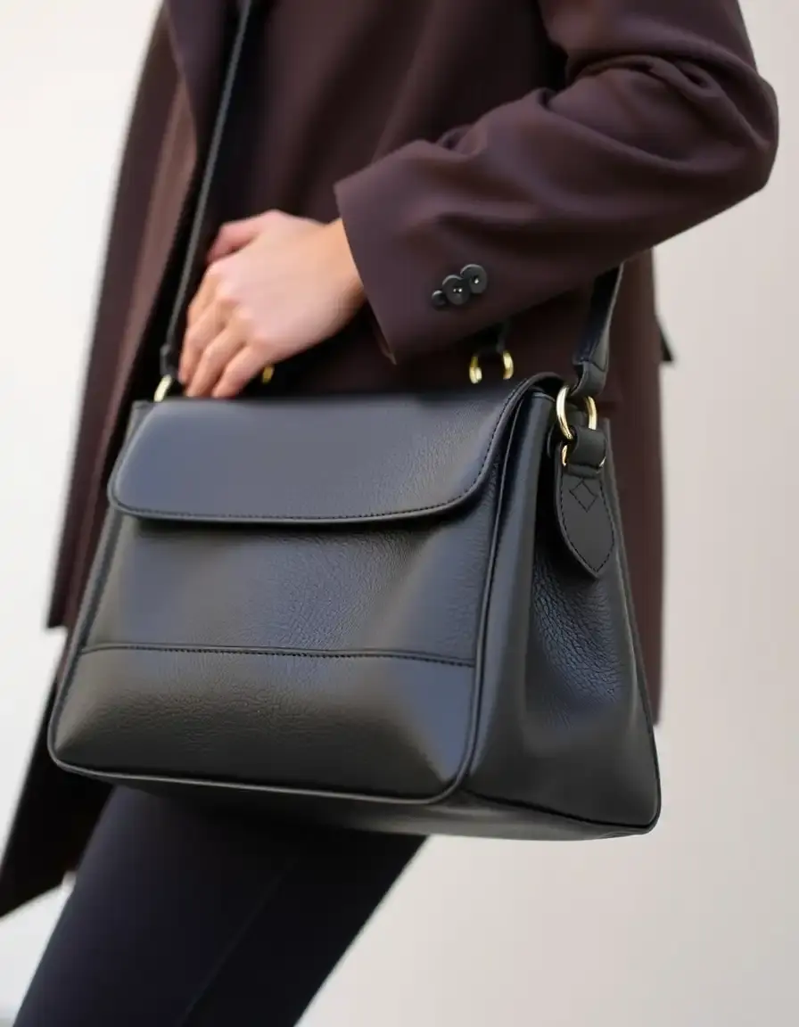 Sac bandoulière classique en cuir noir pour femme