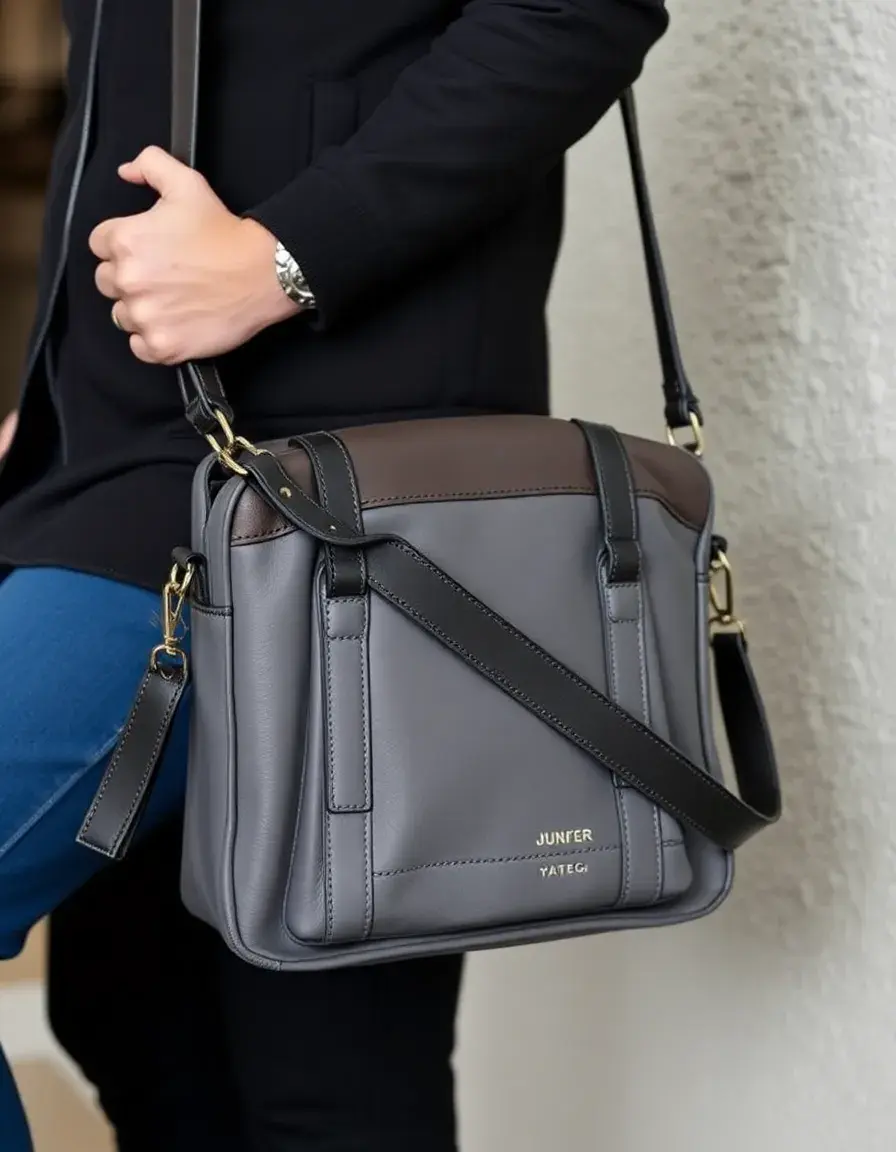 Sac messenger en cuir gris pour femme