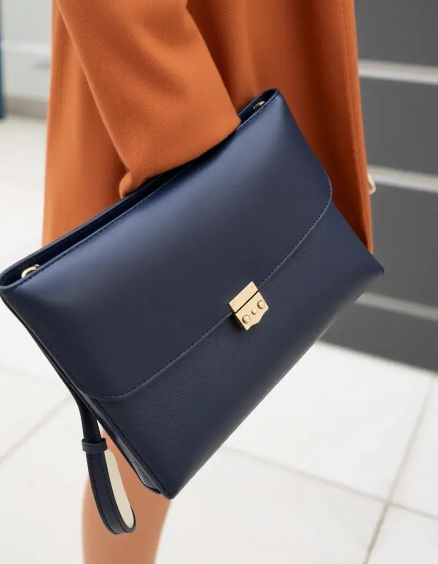 Sac pochette en cuir bleu marine