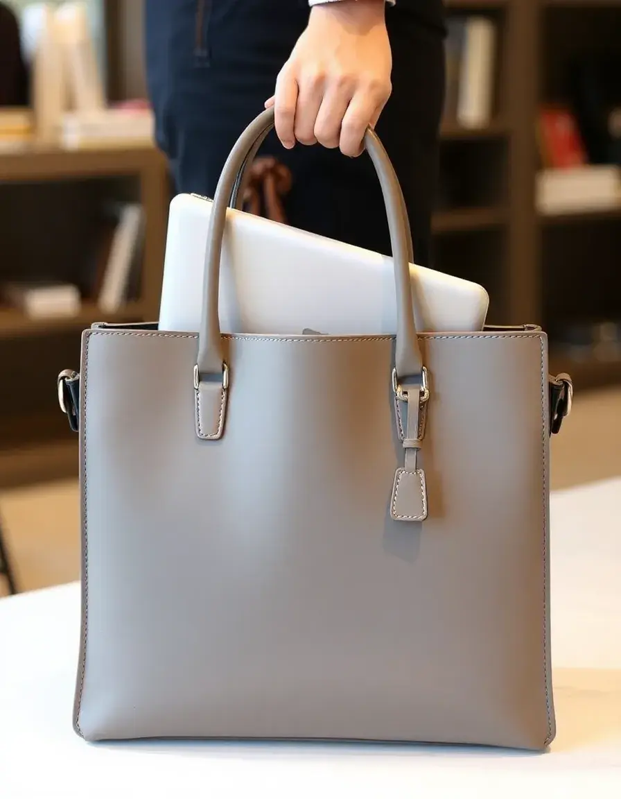 Sac cabas en cuir gris pour ordinateur