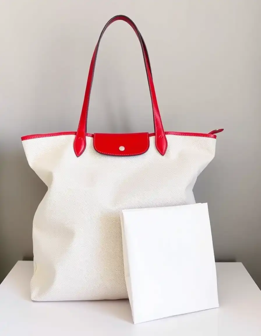 Sac cabas en cuir rouge avec insert toile