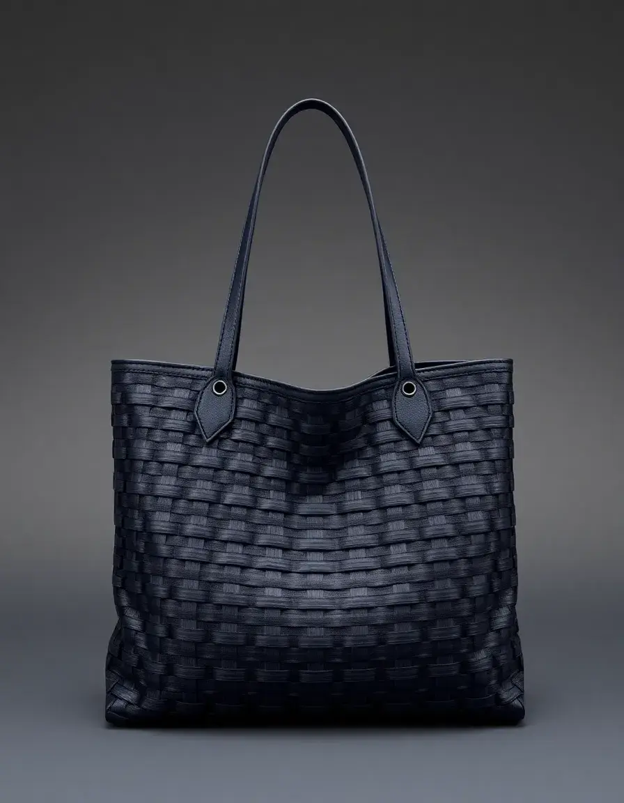 Sac cabas en cuir bleu marine tressé