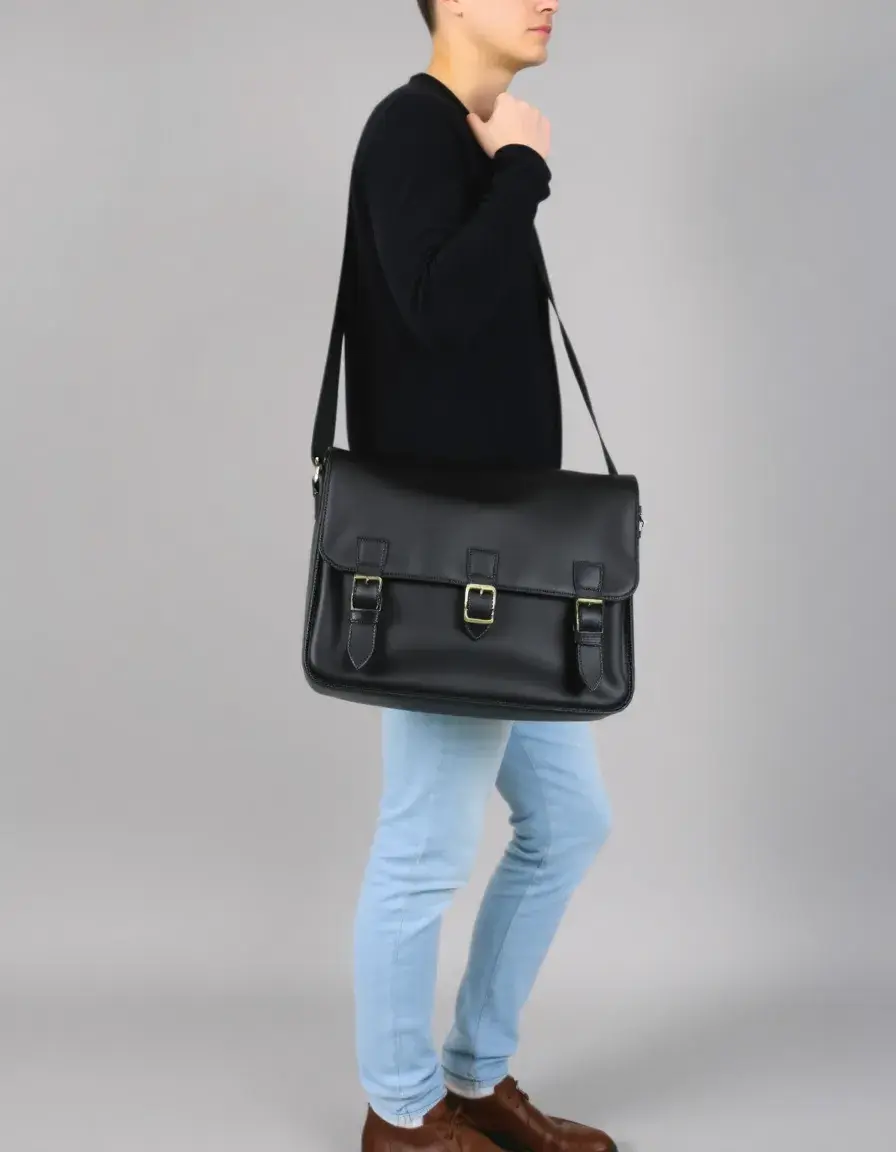 Sac cuir bandoulière homme noir messenger style