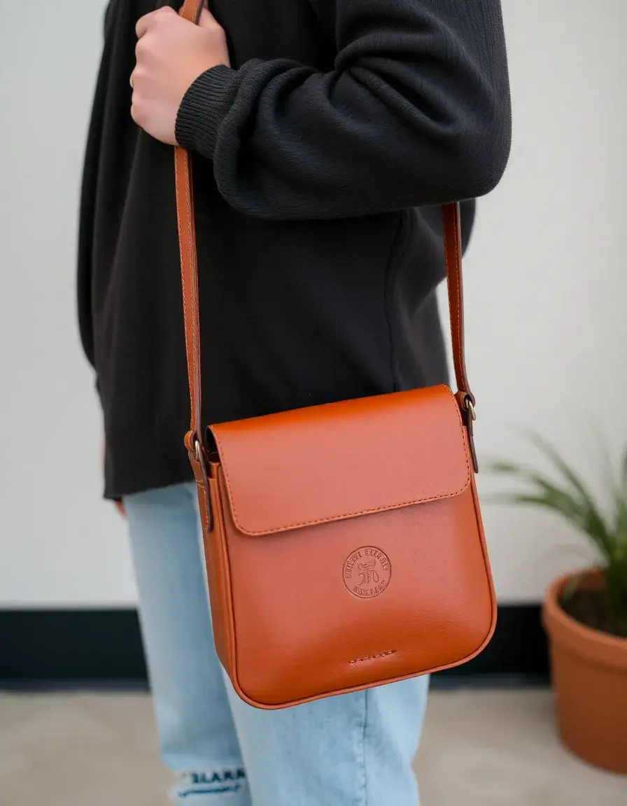 Sac bandoulière homme cuir marron vintage