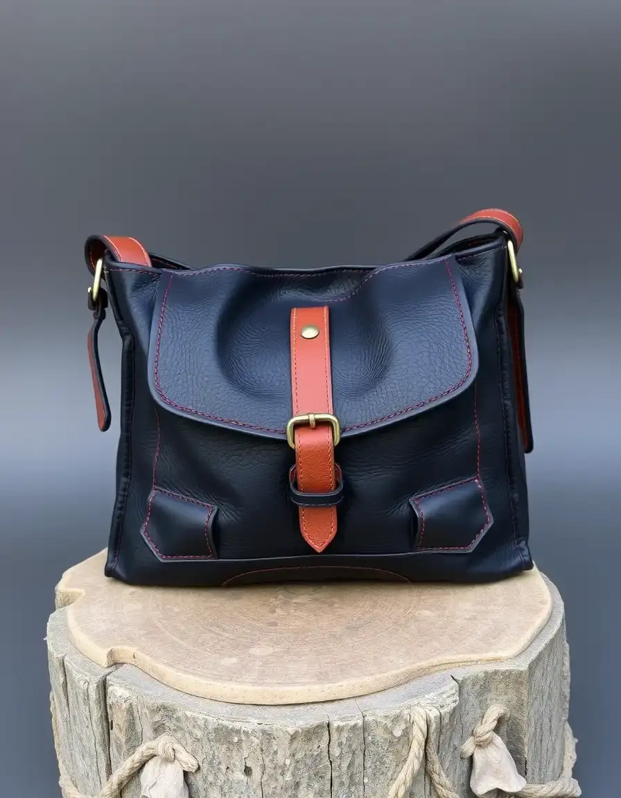 Sac travail cuir bleu marine homme