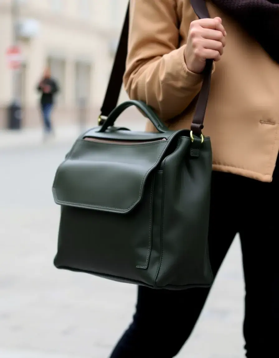 Sac cuir vert bouteille homme style voyage