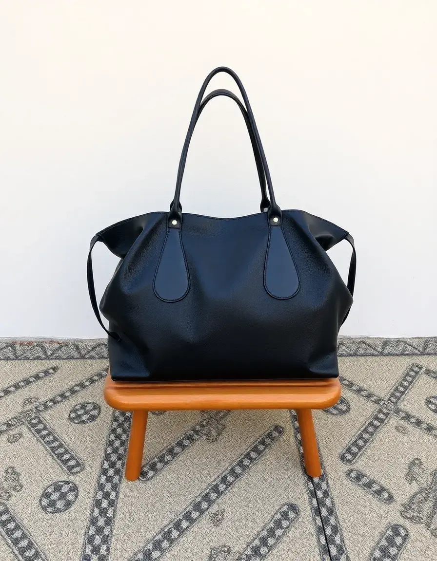 Grand sac cabas cuir noir porté épaule