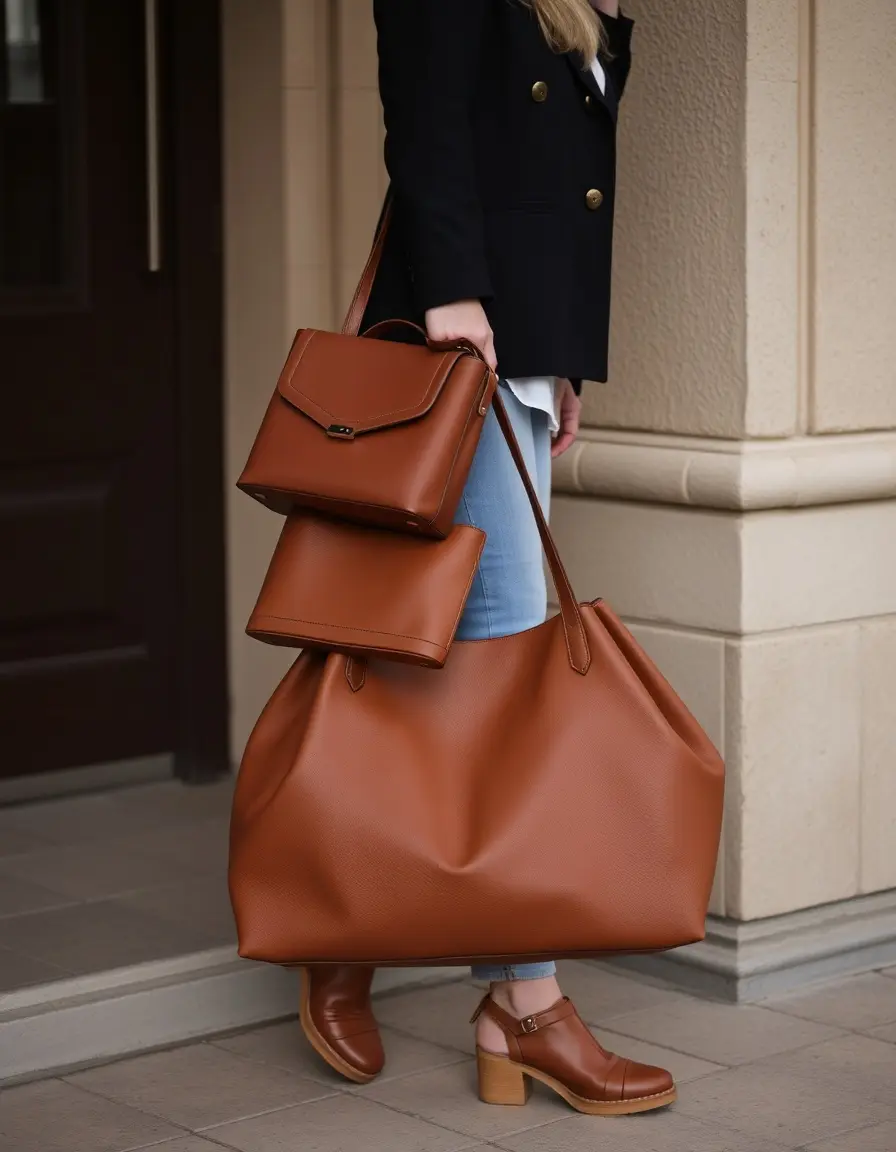 Sac cabas cuir marron format moyen