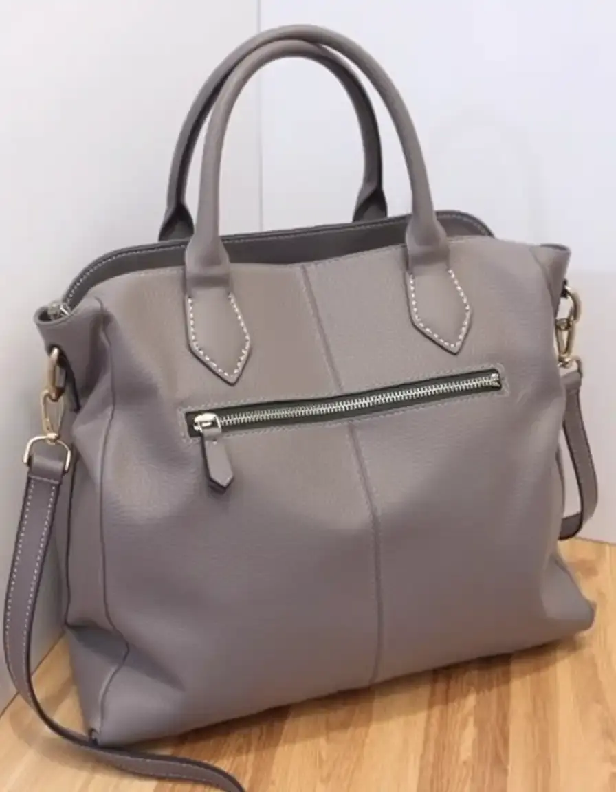 Sac cabas cuir gris avec fermeture éclair