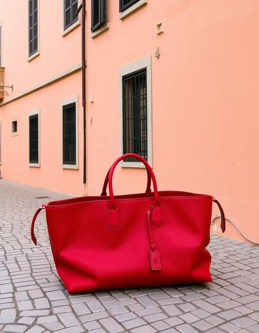 Grand cabas cuir rouge vif design ouvert