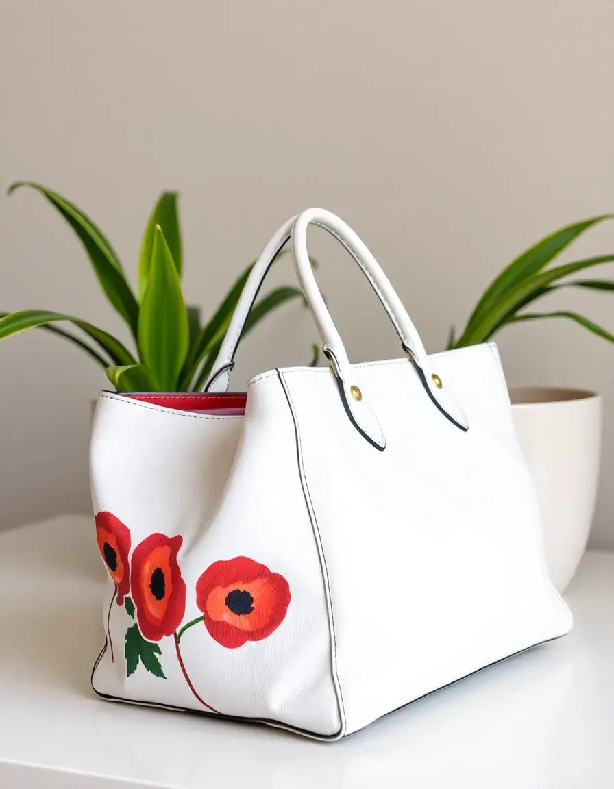 Sac cabas cuir blanc imprimé texturé