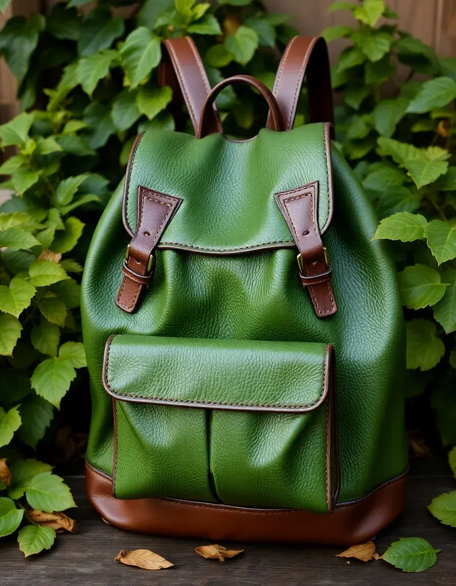 Sac à dos cuir femme vert forêt