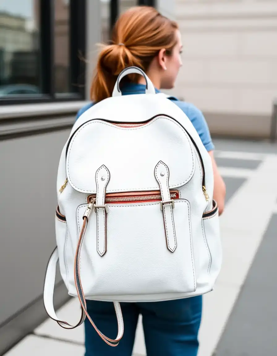 Sac à dos cuir femme blanc cassé