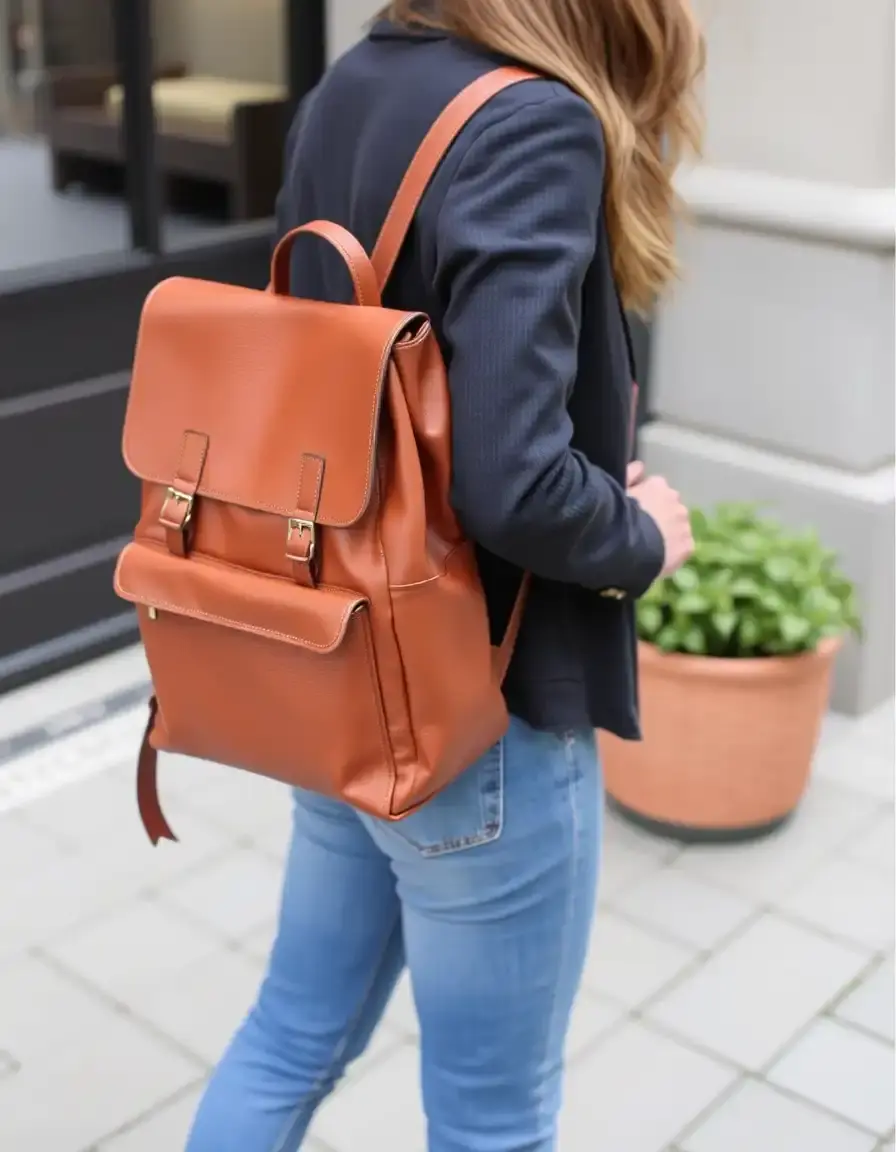 Sac à dos cuir tan pour femme finition naturelle