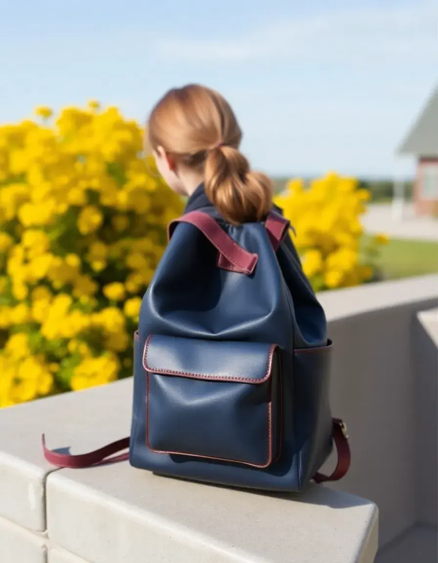 Sac à dos cuir bleu marine pour femme école et travail