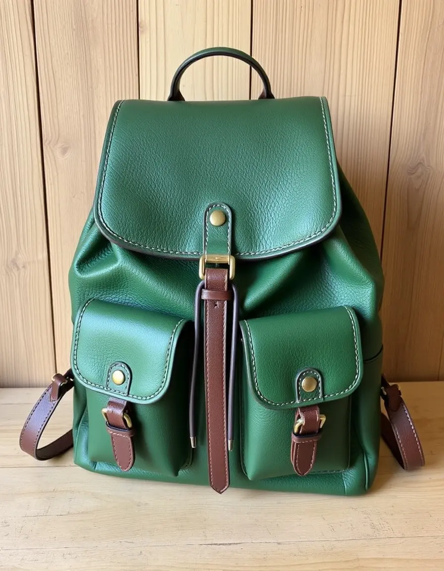 Sac à dos cuir vert forêt pour femme usage professionnel