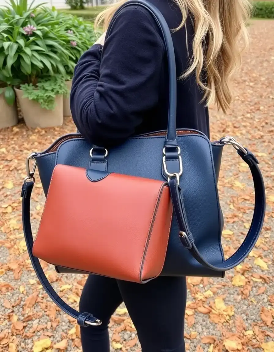 Sac en cuir bleu marine bandoulière finitions argentées