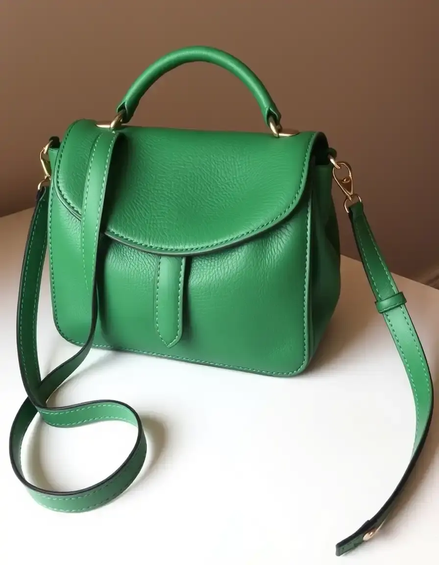 Sac bandoulière cuir vert sapin texture lisse