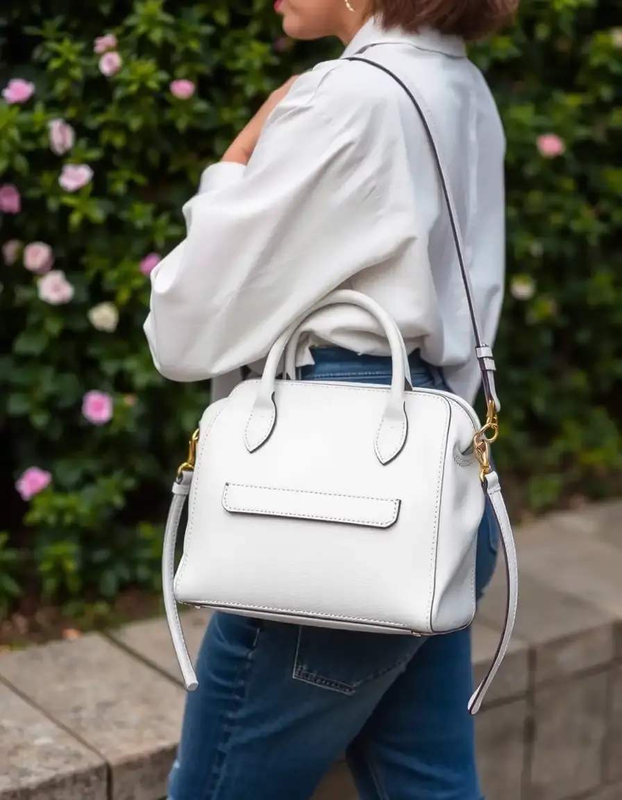 Sac bandoulière en cuir blanc luxe minimaliste