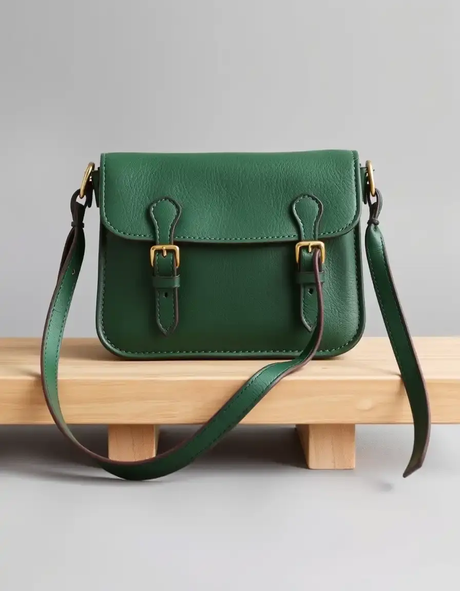 Sac femme cuir bandoulière vert ajustable