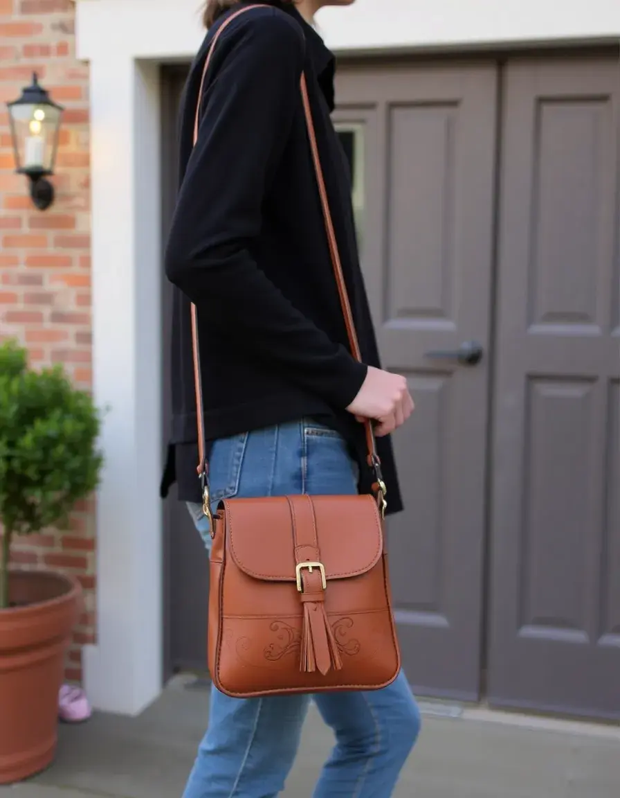Sac crossbody tan cuir bandoulière élégant