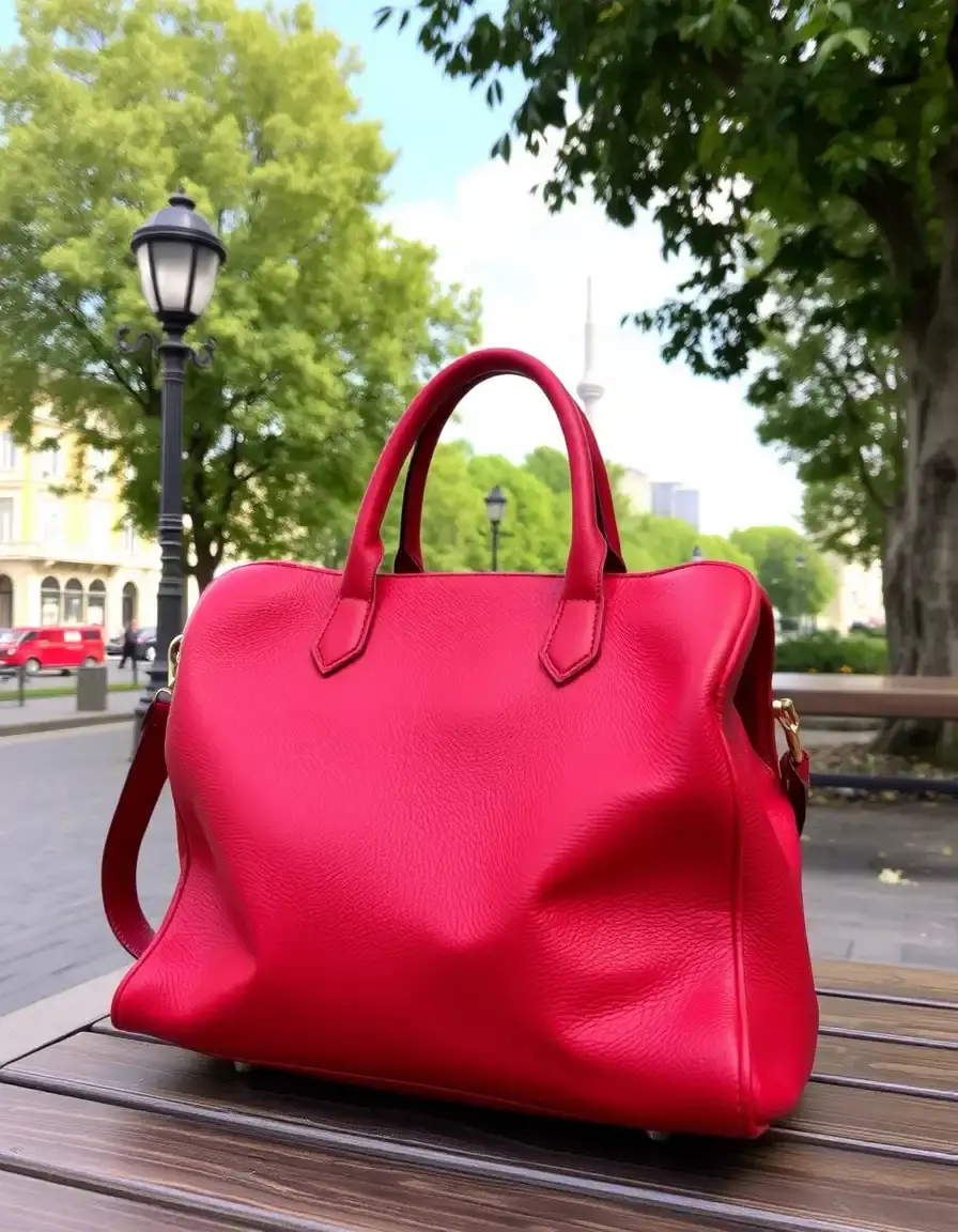 Sac de voyage rouge cuir bandoulière