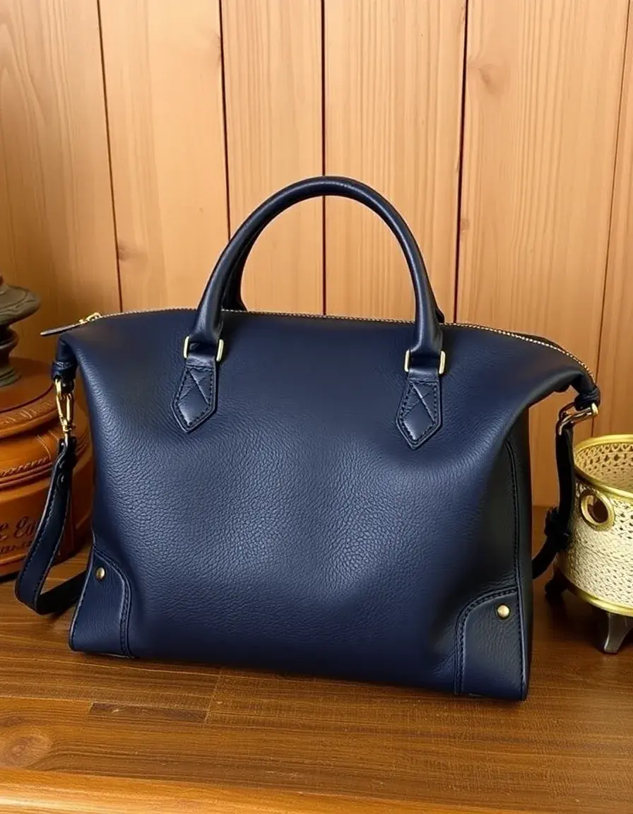 Sac de travail bleu marine cuir pour homme