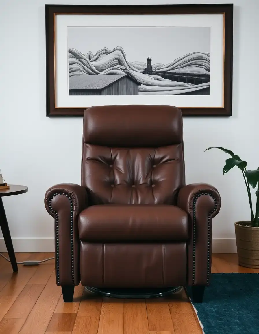 Fauteuil de relaxation en cuir marron inclinable confort luxe