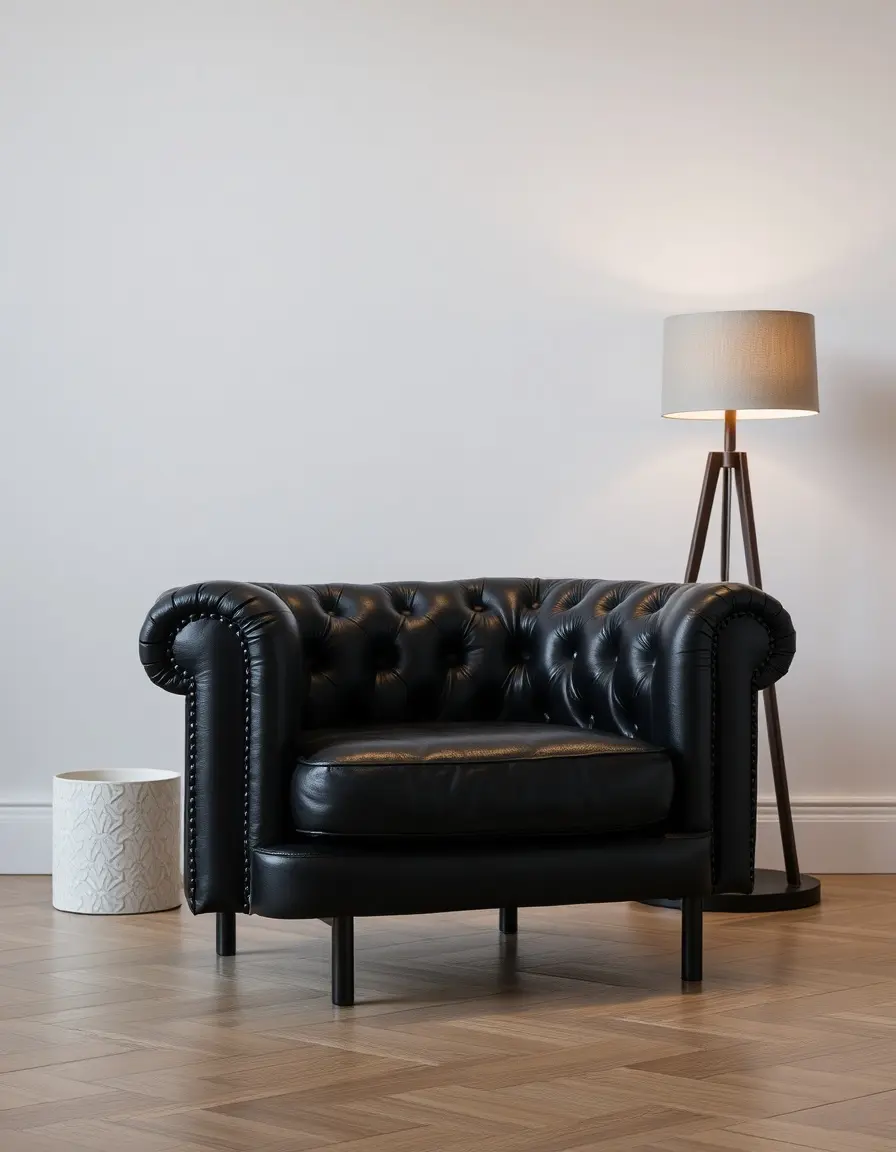Fauteuil club en cuir noir style vintage classique