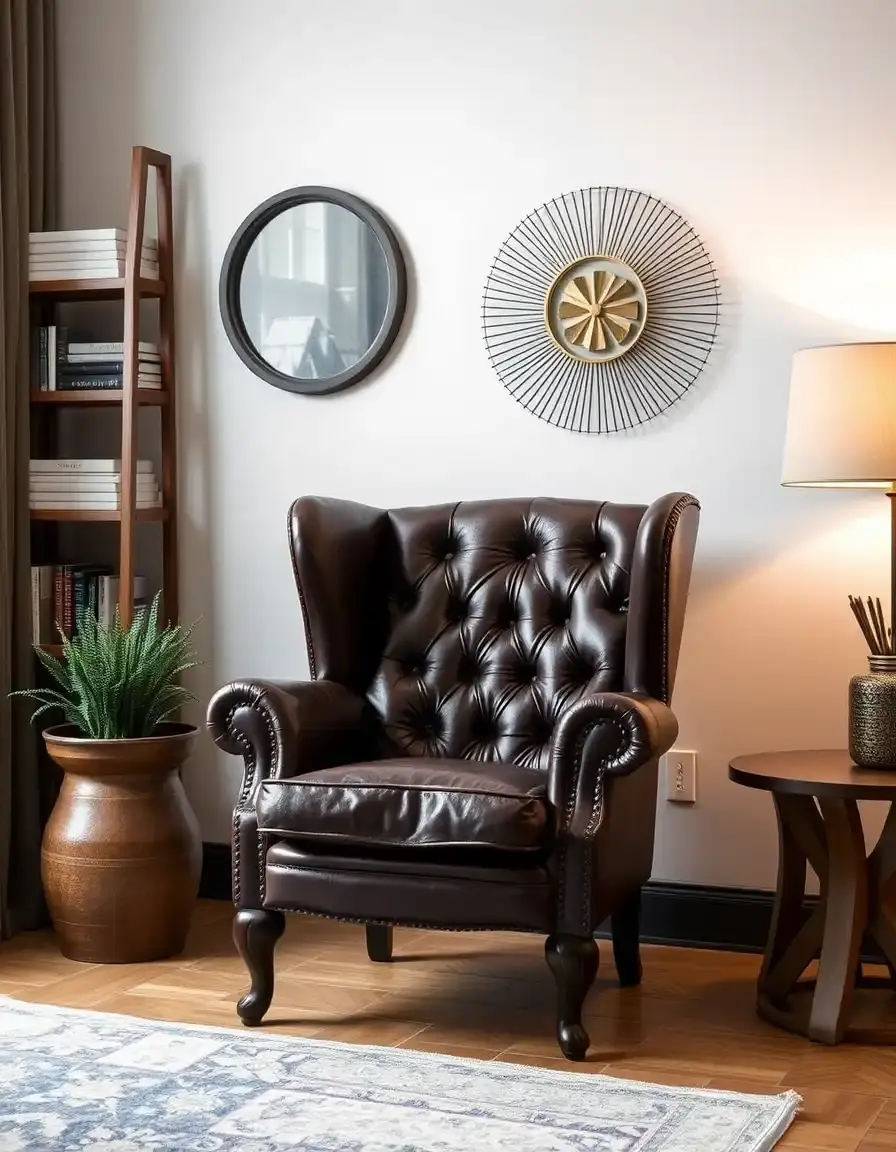 Fauteuil wingback à oreilles en cuir traditionnel