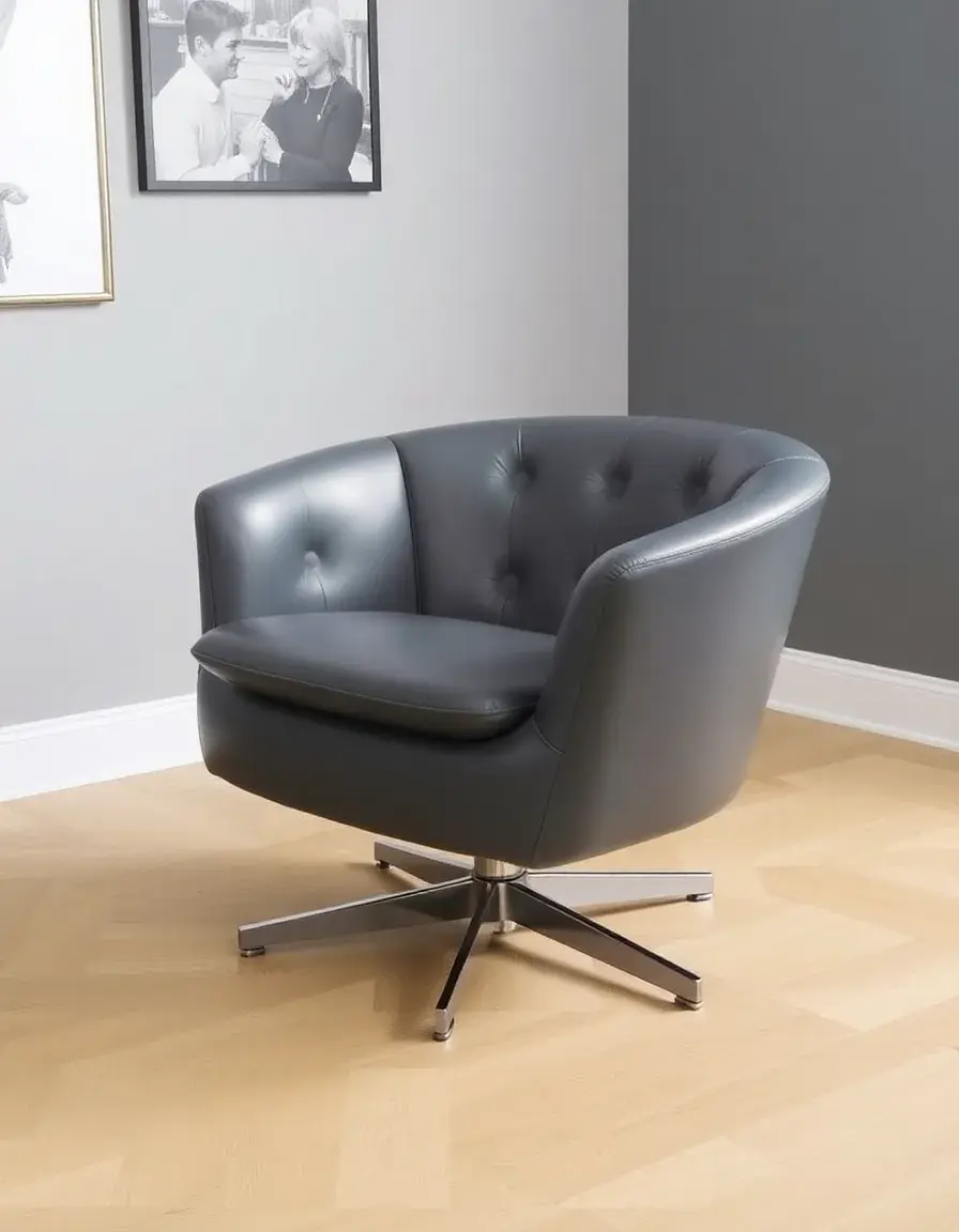 Fauteuil pivotant cuir gris design moderne bureau salon
