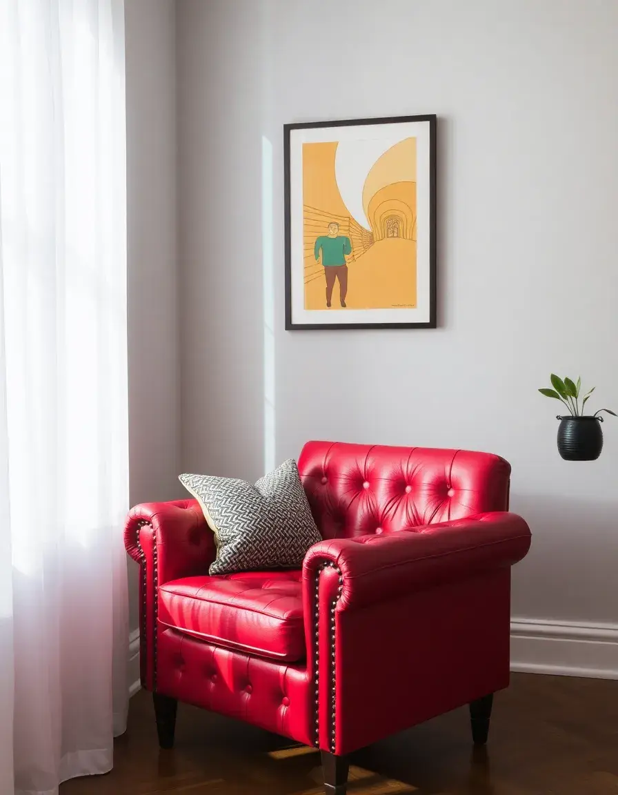 Fauteuil d'appoint cuir rouge design audacieux