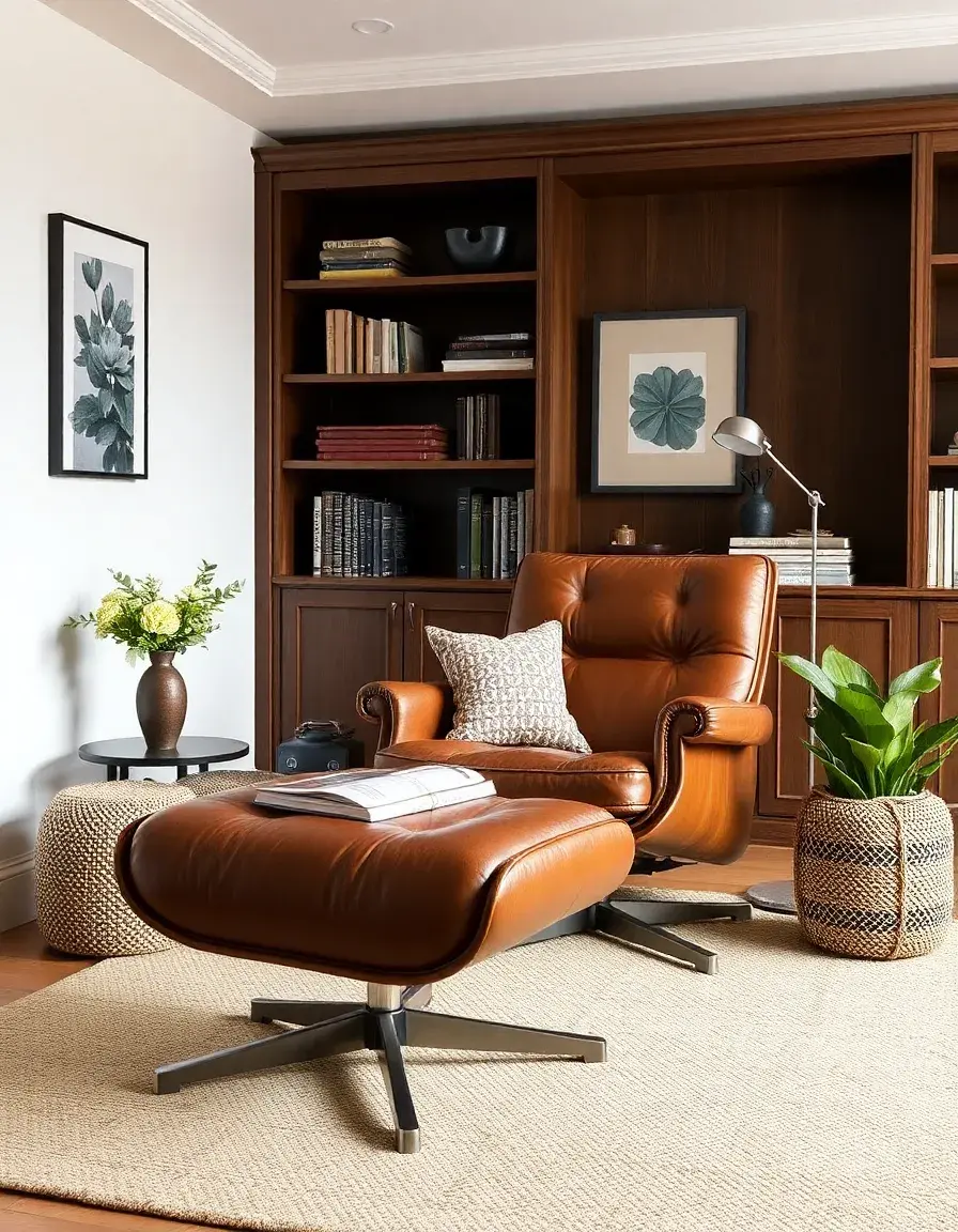 Fauteuil de lecture cuir avec ottoman repose-pieds