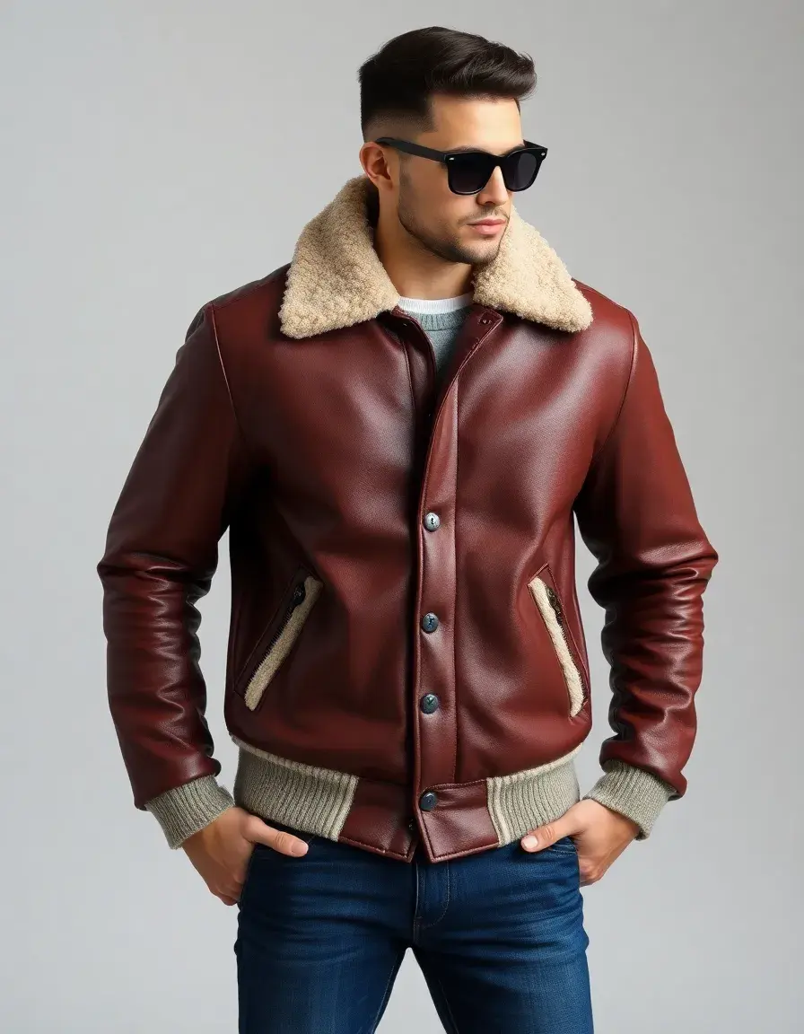 Veste style Varsity avec manches en cuir et corps en laine