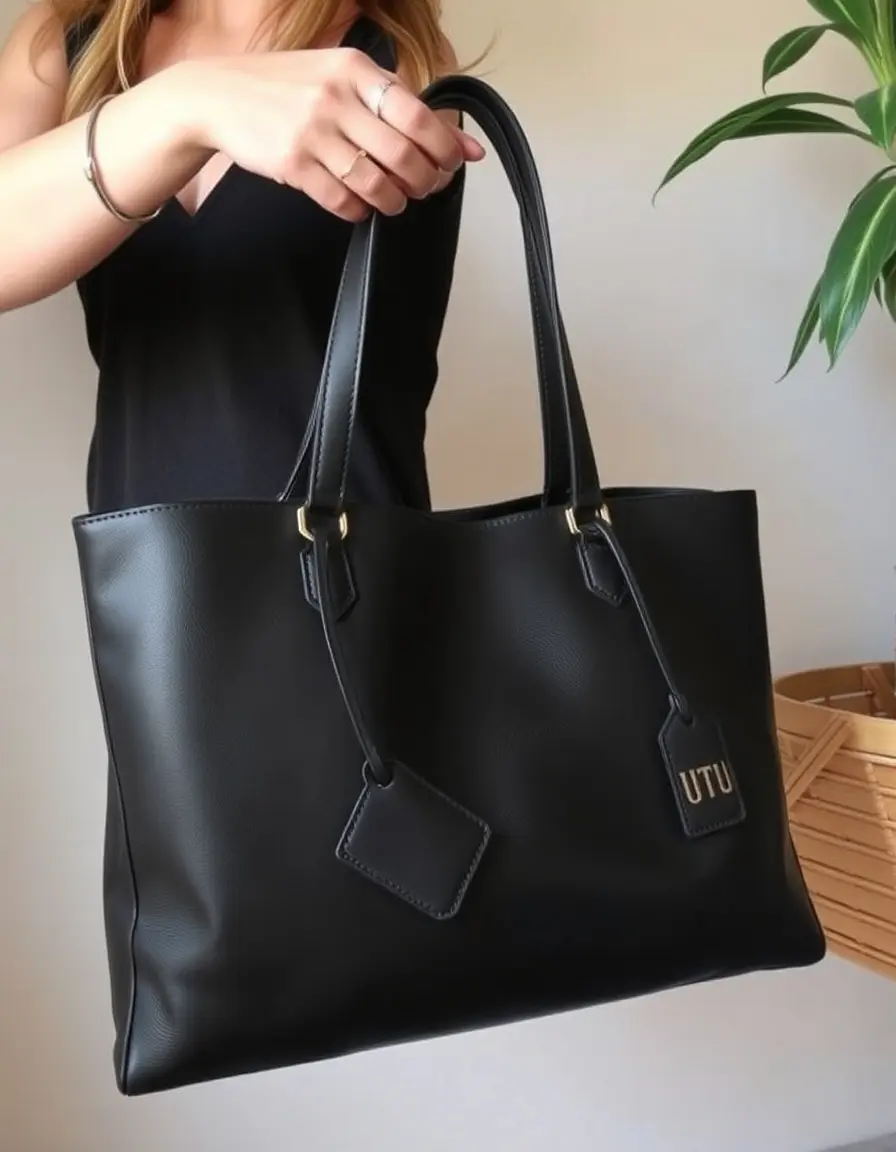 Sac cabas cuir noir classique de grande taille
