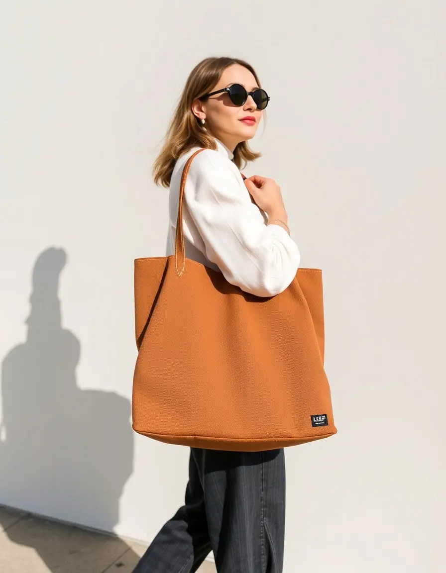 Grand sac cabas cuir marron format XL