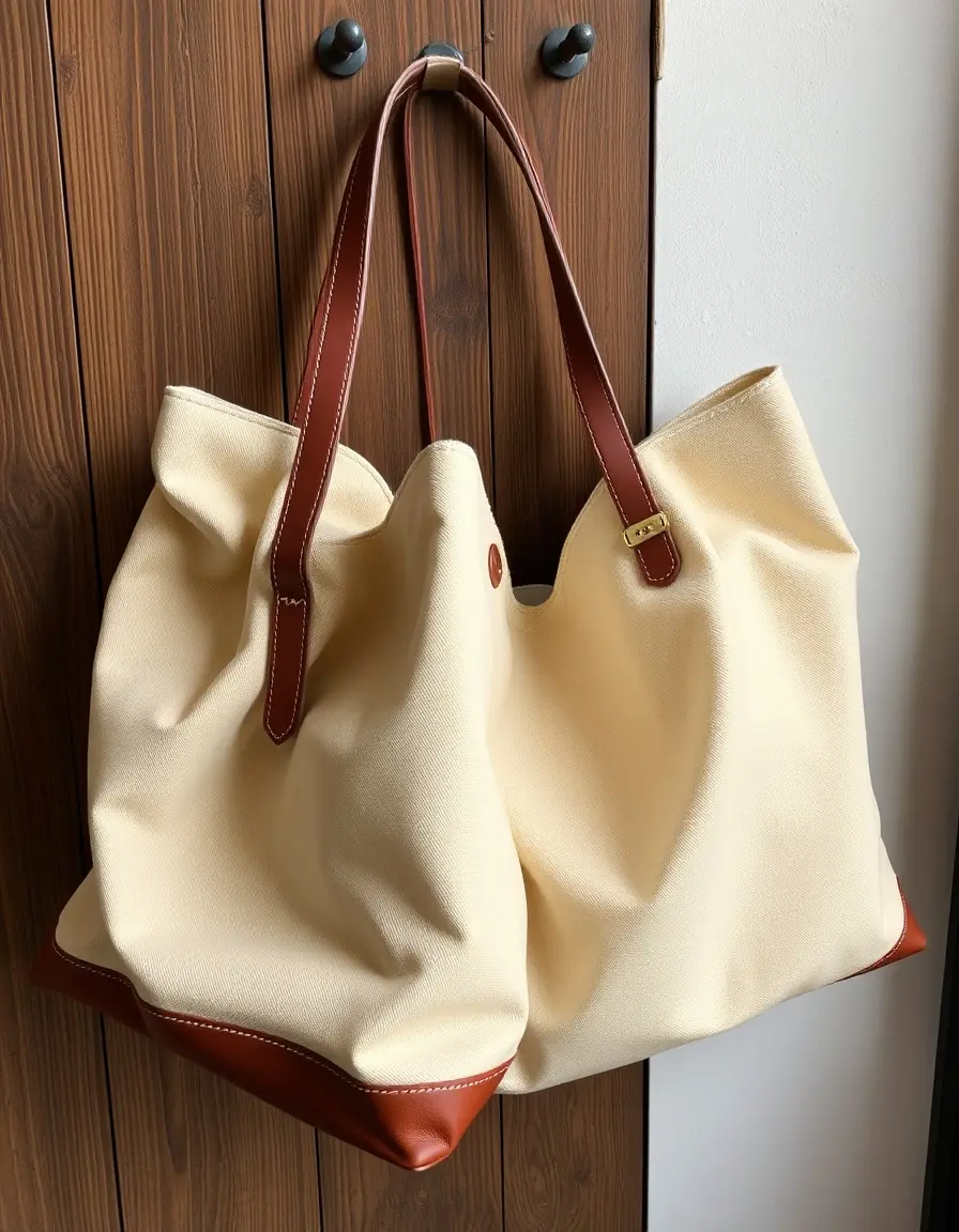 Sac cabas mix cuir et toile canvas