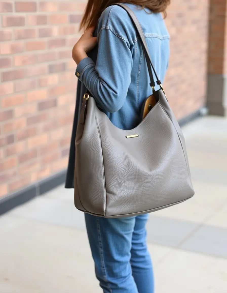 Sac hobo en cuir gris souple
