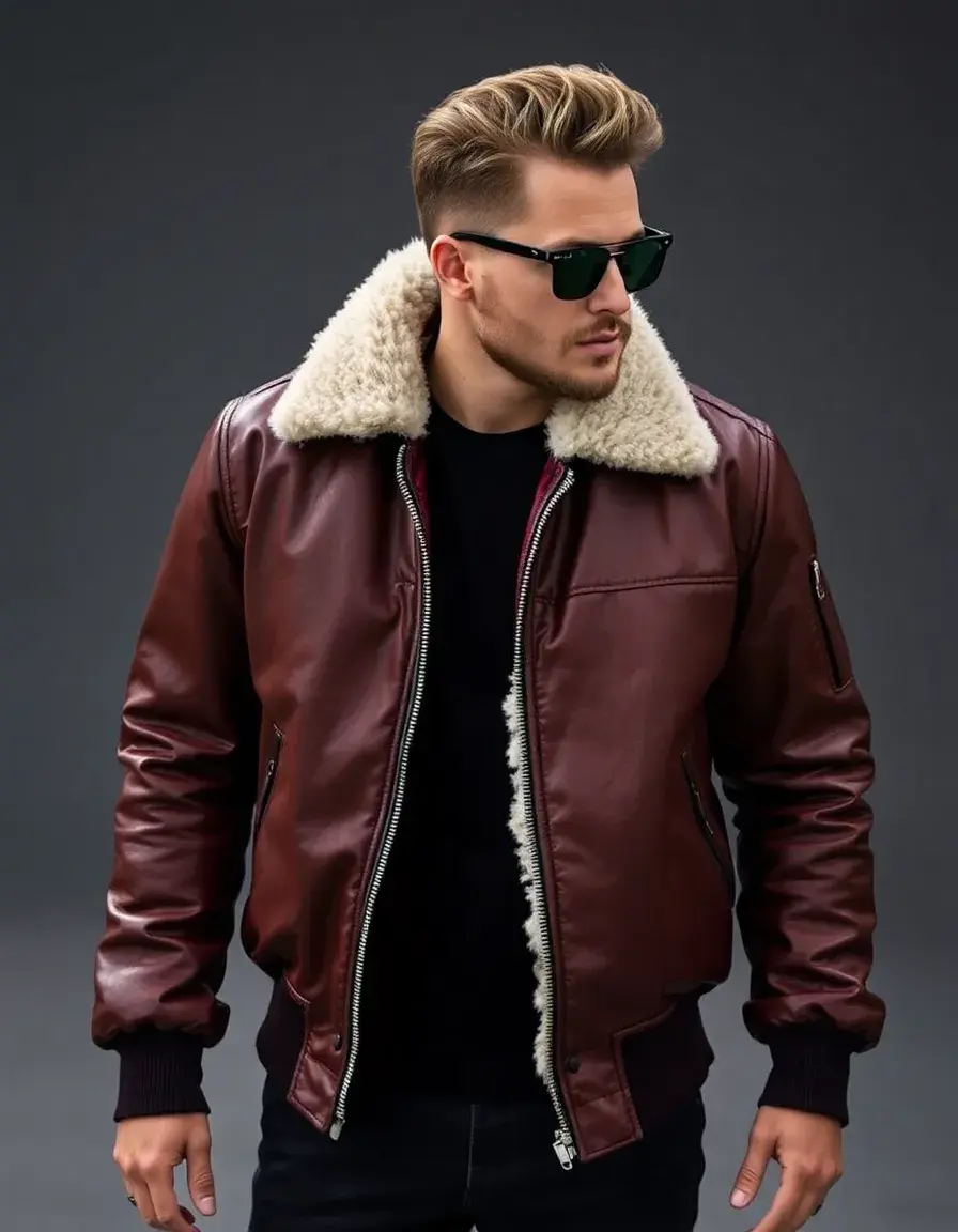 Blouson aviateur homme avec col en laine mouton