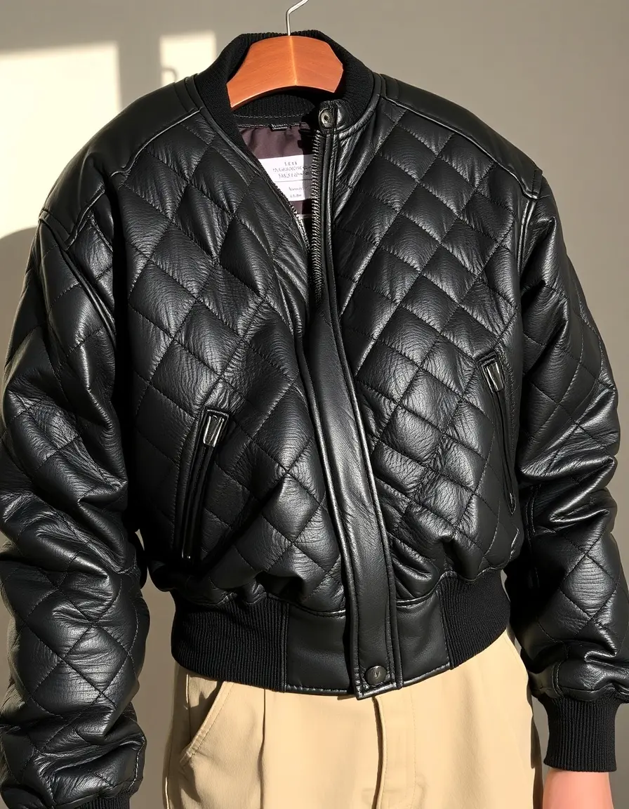 Blouson en cuir matelassé pour homme