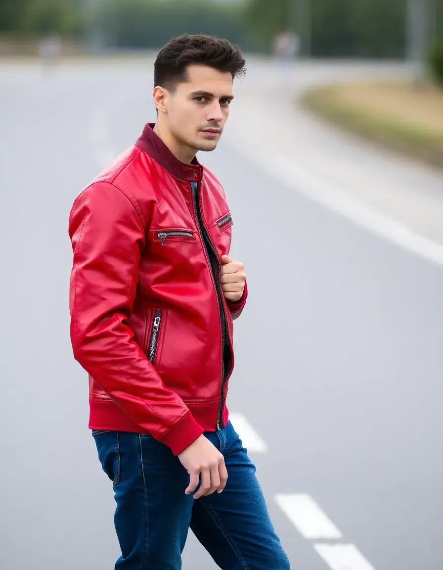 Blouson cuir racing rouge et noir
